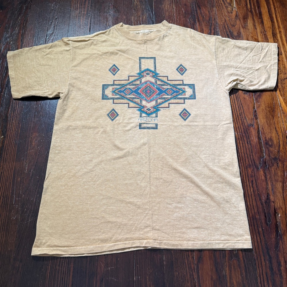Vintage 1993 Arizona Shirt Men XL Tan Southwestern Single Stitch Destination USA